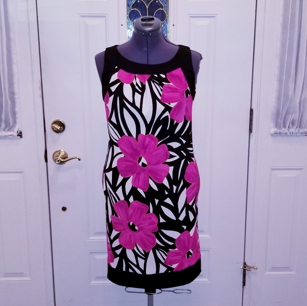 Fuchsia Pink & Black Flower Dress 8